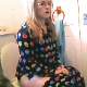 A blonde girl wearing glasses takes her routine dump in the morning while sitting on a toilet. A series of nice, clear plops are heard as well as some pissing. Over 4 minutes.